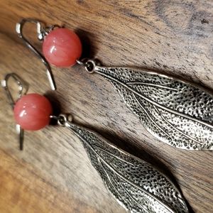 Pink & Silver Leaf Dangle Earrings